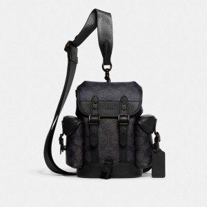 Grey Men Coach Hitch 13 In Signature Canvas Signature Backpacks | AU_CH76919