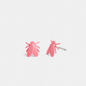 Silver / Pink Women Coach Fly Stud Earrings | AU_CH49891